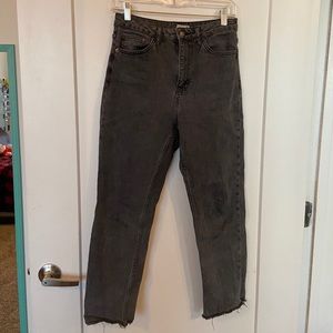 Grey Straight Leg High Waisted Jeans